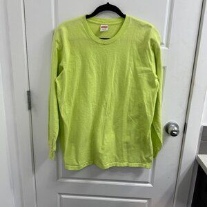 3/$30 Supreme‎ 100% Cotton Neon Green Long Sleeve Shirt Size Medium